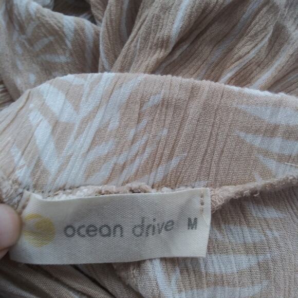 Ocean Drive Cream Tan Multi Print Boho Wide Leg Pull On Pants Size M - Picture 6 of 7